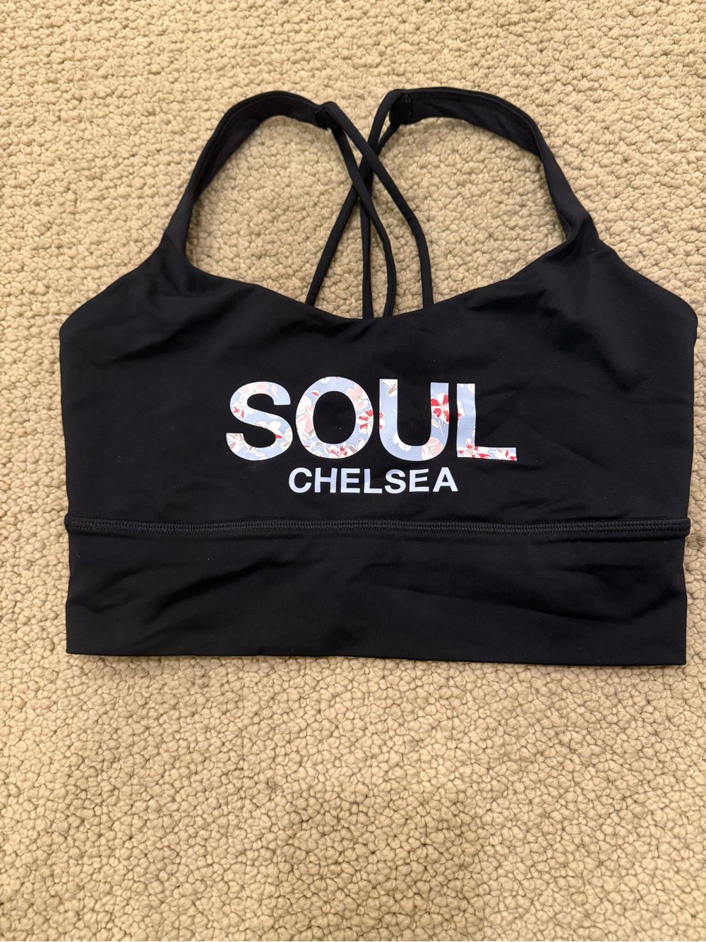 Lululemon SoulCycle Chelsea Energy Longline Bra Black Floral Logo Size 6